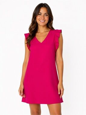 ROSE & OLIVE Women’s Pink V-Neck Ruffle Sleeve Shift Dress Size Small